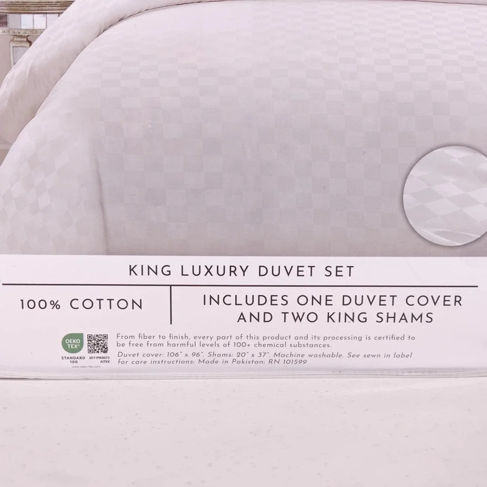 The Hotel Collection King Duvet Cover Set White Block Check New York Luxury